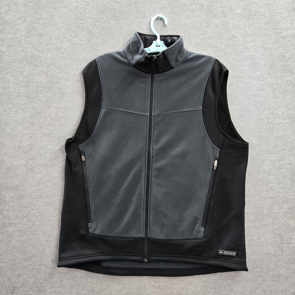 REI Men Vest XL Gray Colorblock Fleece Full Zip Pockets Full Zip‎ Mock Neck